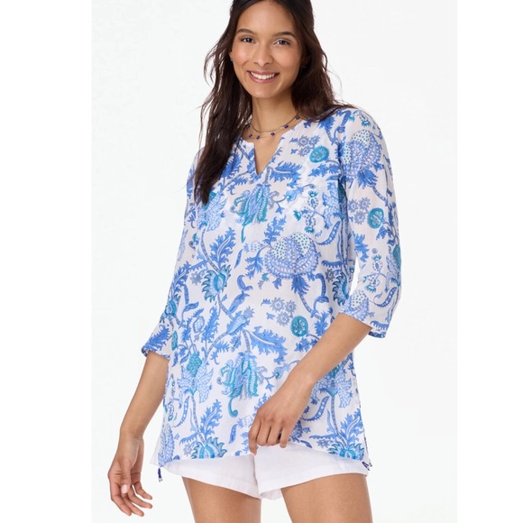 Roberta Roller Rabbit Amanda Kurt’s Blue and White Floral Tunic size medium - Picture 1 of 7
